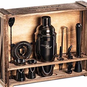Mixology Bartender Kit: 11-Piece Bar Tool Set With Rustic Wood Stand
