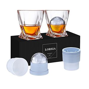 Whiskey Rocks Glass Set with Spherical Ice Molds